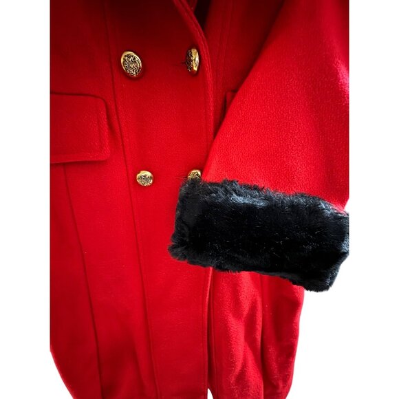 Rothschild Girl's Red Wool Blend Coat With Faux Fur Trim Size 10 - Picture 3 of 9